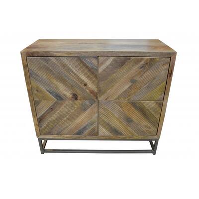 HomeRoots 34" Shades of Natural Brown Solid Wood Accent Chest With A Door and Shelves - 34