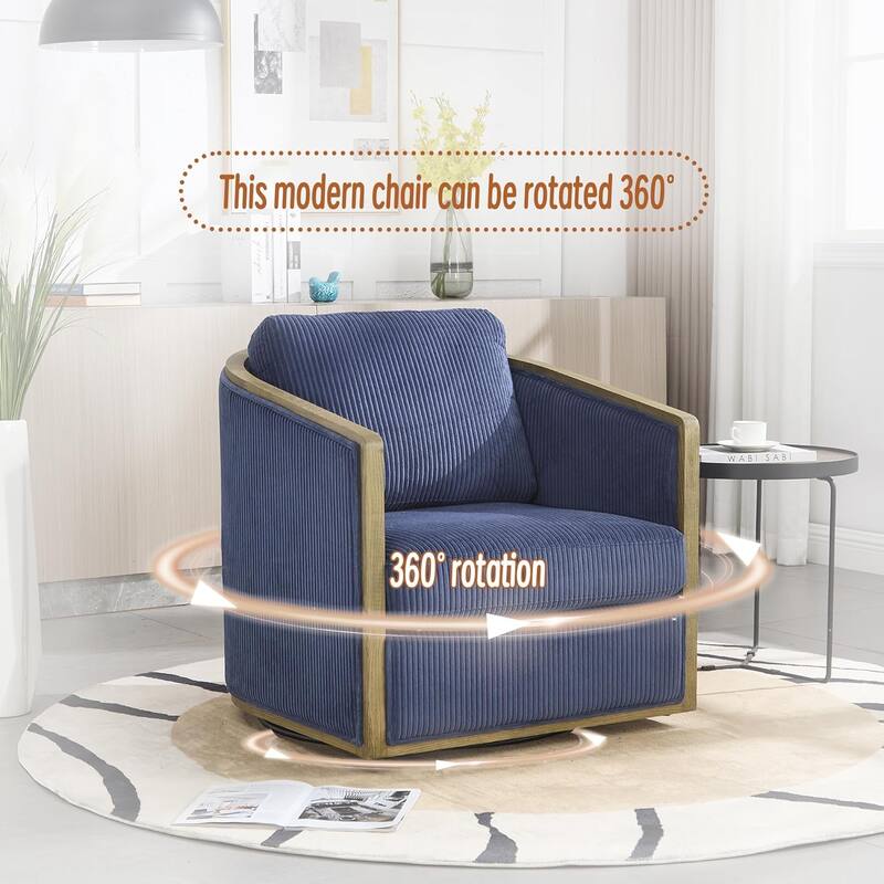 Roomfitters Modern Corduroy Swivel Barrel Chair, 360 Lounge Club Chair with Deep Seat for Living Room or Office