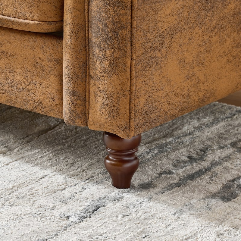 Faux Leather Tech Fabric Loveseat Sofa Chesterfield ‌Lounge Sofa with with Deep Seat, Nailhead Trim, Rolled Arms and Tufted Back