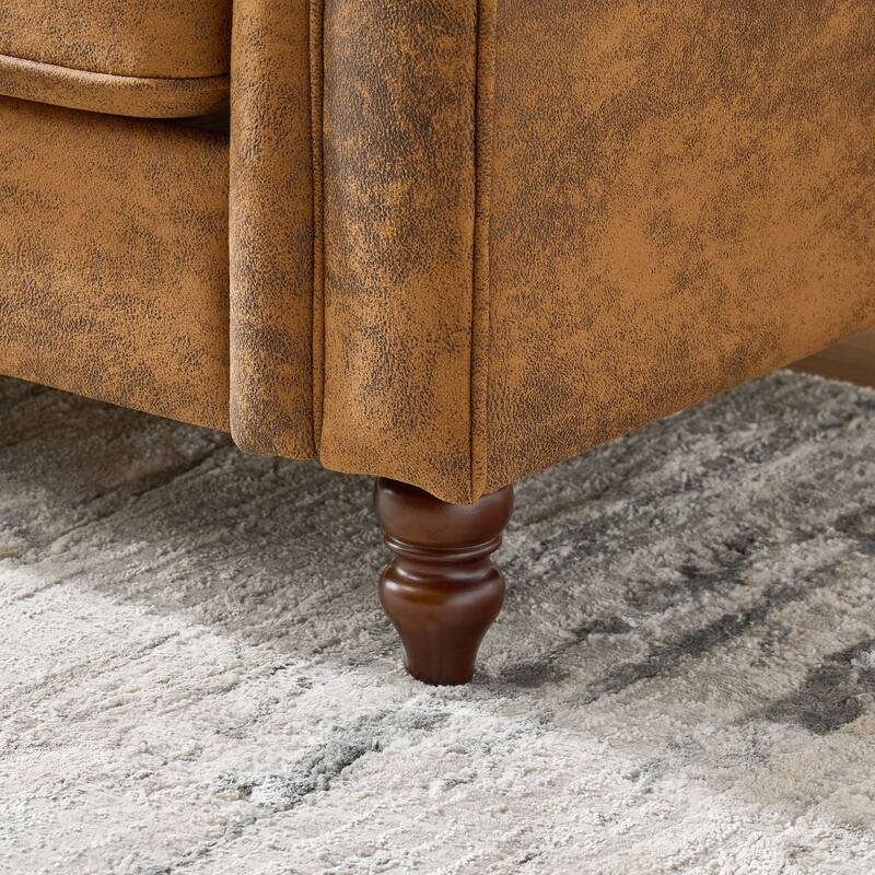 Roomfitters 80" + 63" Classic Chesterfield Upholstered Sofa and Loveseat Set, Button Back Scrolled Arm Couch, Brown