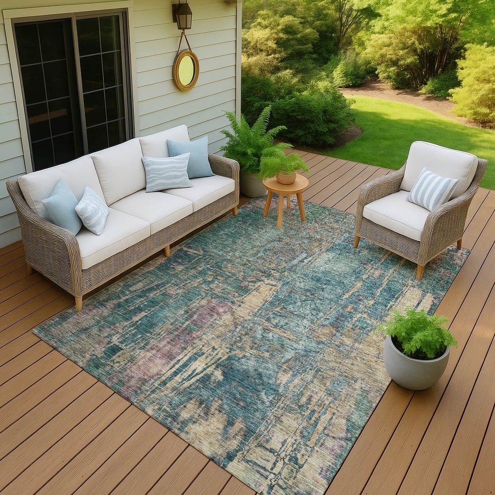 Machine Washable Indoor/ Outdoor Abstract Modern Chantille Rug