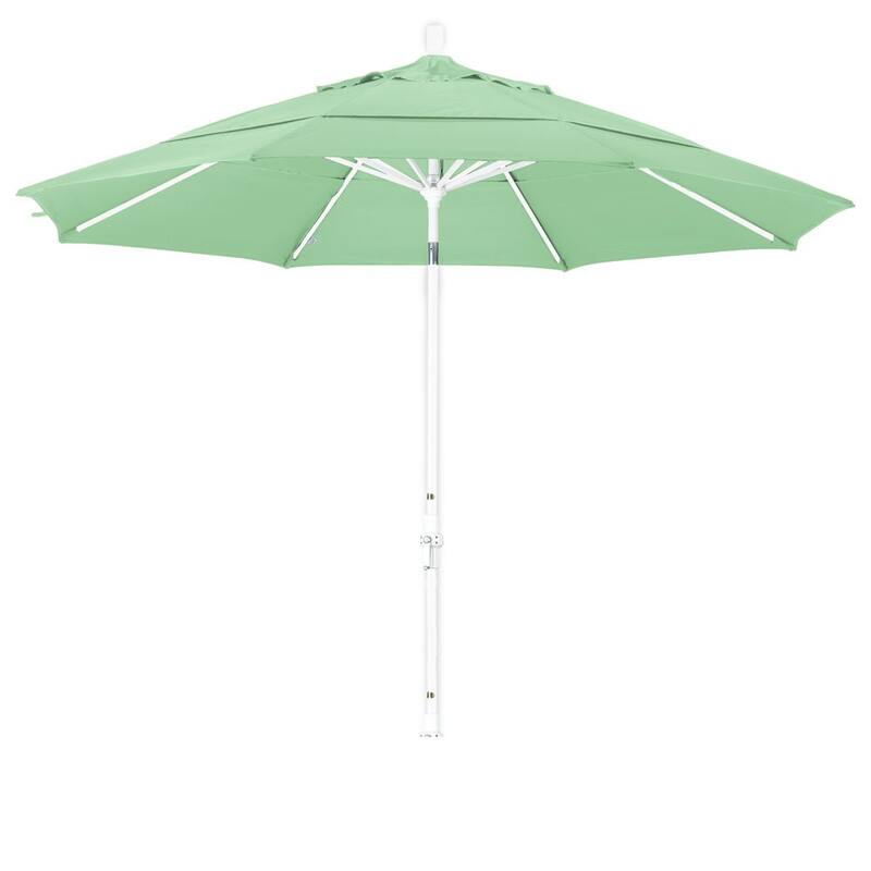 California Umbrella 11' Rd. Aluminum Patio Umbrella, Crank Lift, Collar Tilt, Dbl Wind Vent, White Finish, Pacifica Fabric