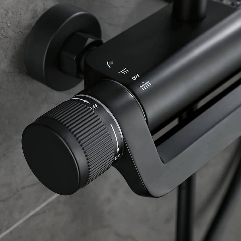 Exposed Pipe Thermostatic Tub Shower Faucet with Hand Shower Matte Balck 3-Setting Spray Complete Wall Mounted Shower System