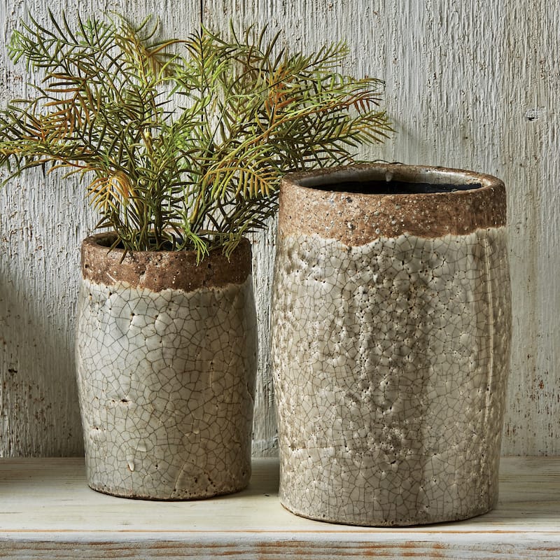 Crackle Glazed Rustic Ceramic Vase 8.25 in Gray Decorative Bouquet Holder for Christmas Home Decor