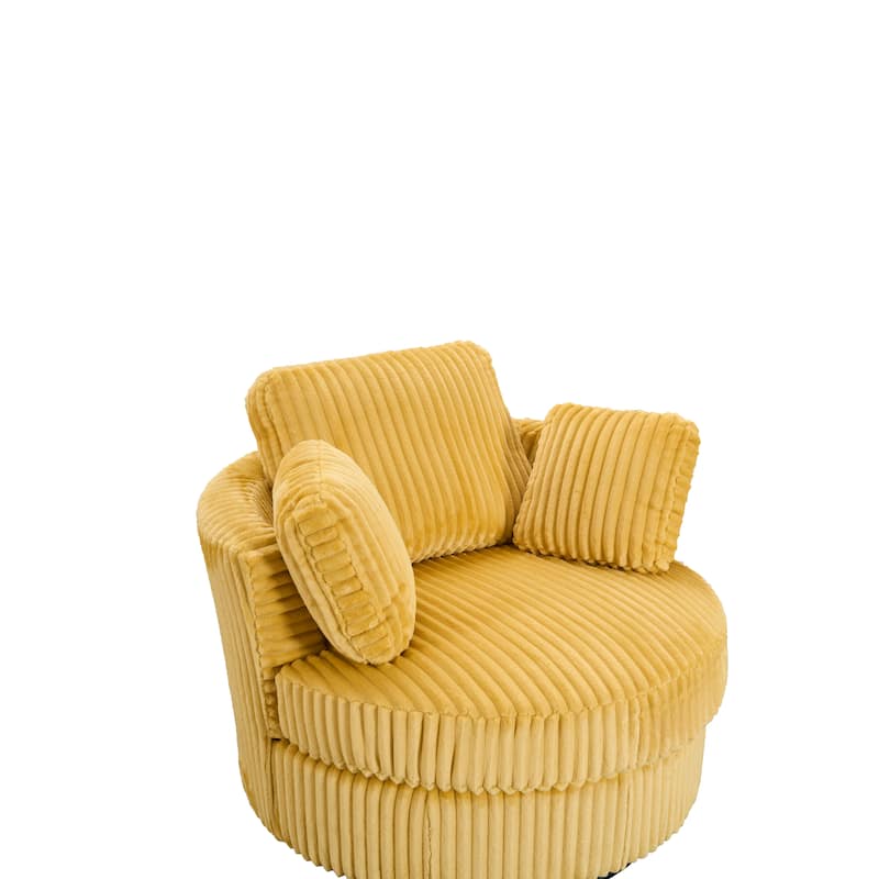 Corduroy 360° Swivel Barrel Chair with 4 Pillows and 400lb Weight Capacity
