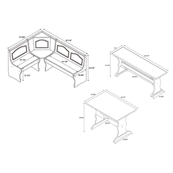 Linon Riki Honey Pine 3-piece Breakfast Nook Dining Set