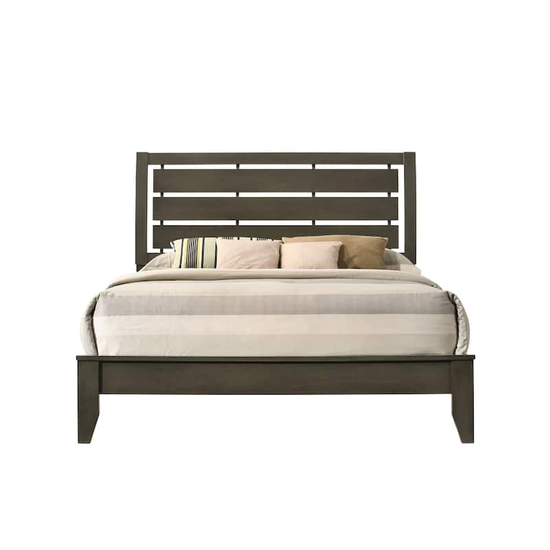 Gray Finish Queen Bed Transitional Style, Slatted Headboard, Tapered
