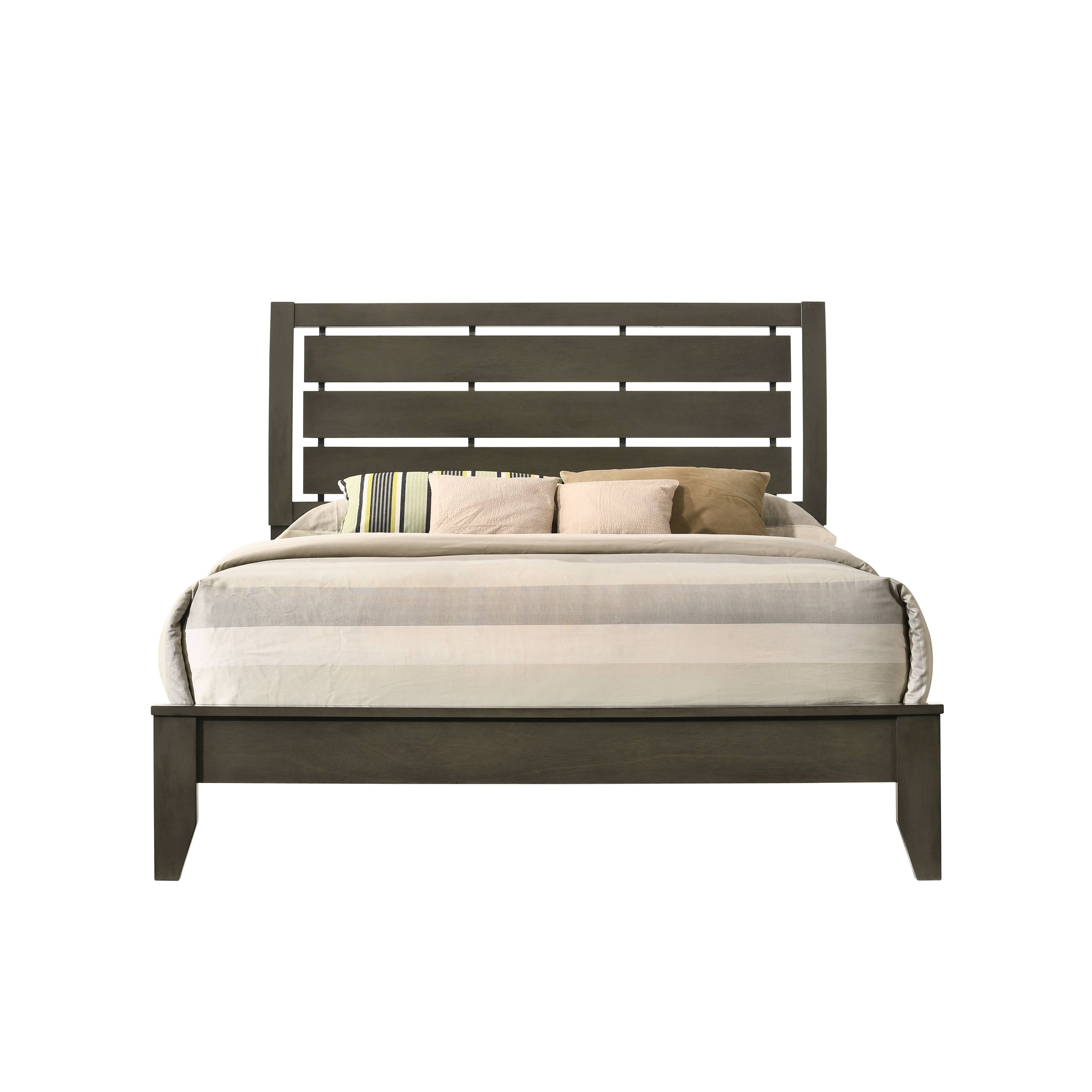 Modern Style Ilana Queen Size Panel Bed with Slatted Headboard & Low