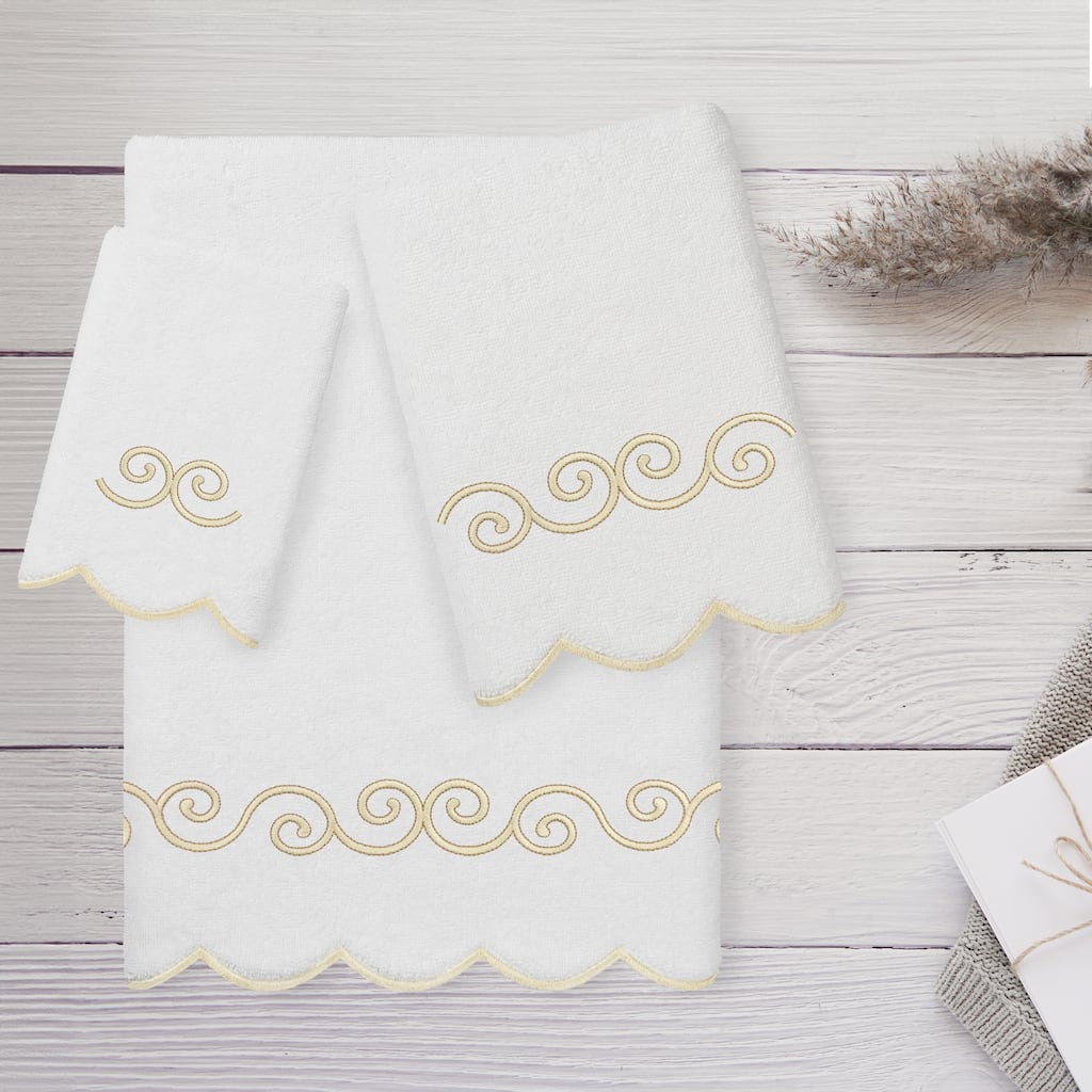Authentic Hotel and Spa 100% Turkish Cotton SYMMETRA Scallop Embellished Towel Collection.