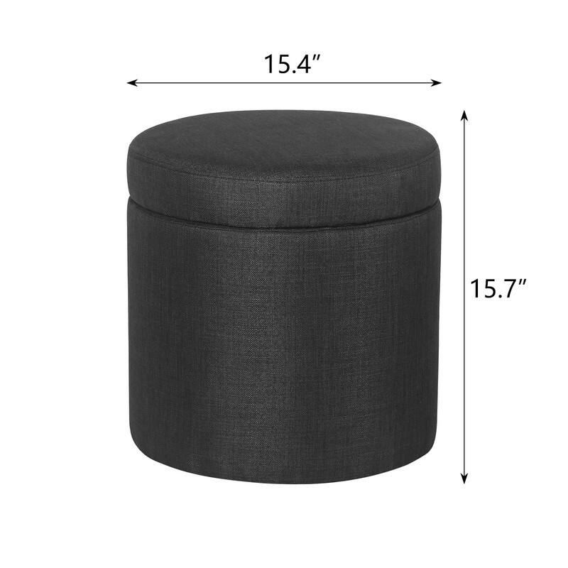 Adeco Round Storage Ottoman, Fabric Stool Footrest with Removable Lid