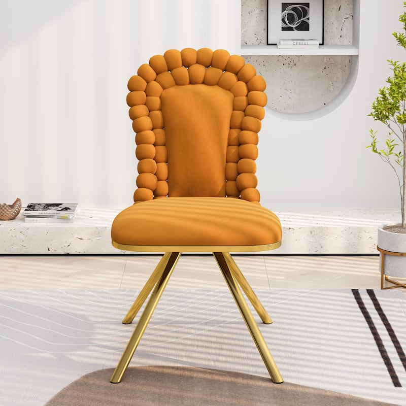 2-Piece Vanity Chair Dining Chairs, Velvet Accent Chairs Swivel Chair with Ball-Shaped Backrest
