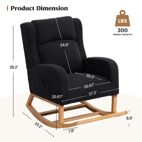 dimension image slide 4 of 5, HOMYKA 27.3" Wide Rocking Chair for Nursery Room