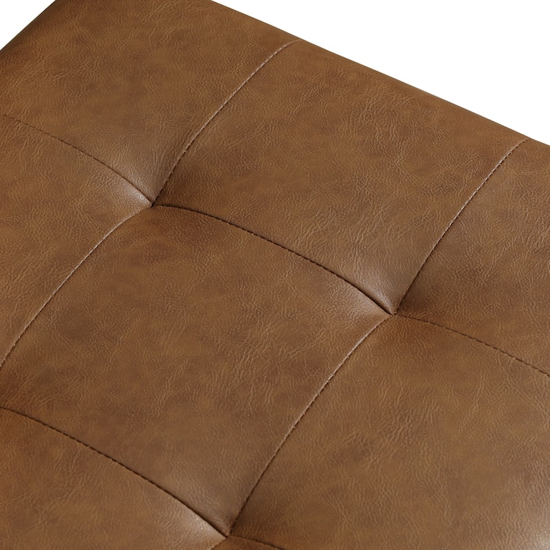 Adeco Bonded Leather Storage Ottoman Square Tufted Cube Footstool