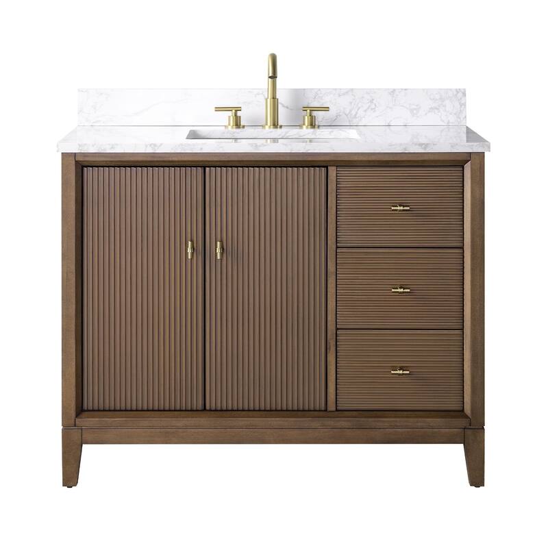 Vanity Art 42" Freestanding Bathroom Vanity with Engineered Marble Top and Sink