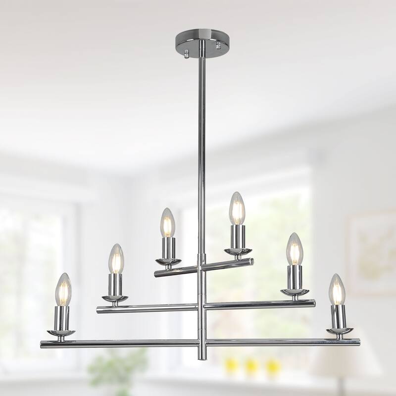 CurveCurio 26" Candle-Shaped Chandelier, 6 Lights Adjustable Light Kit 3 Tier for Living Room, Dinging Room and Kitchen