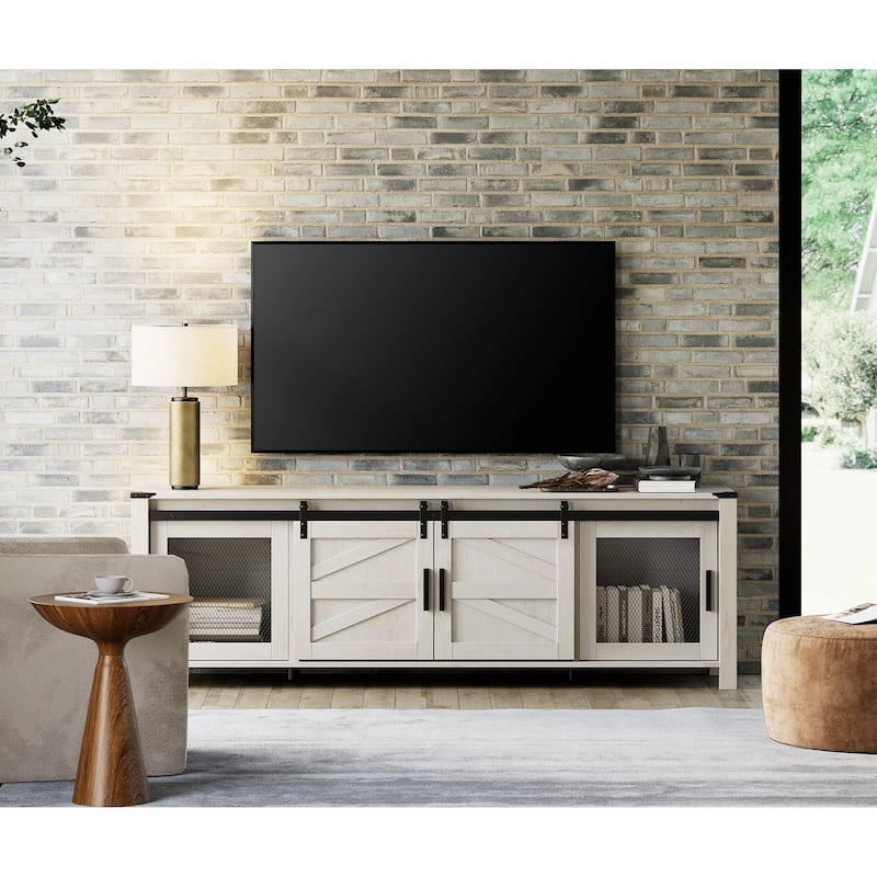 WAMPAT 70'' Wide TV Stand with Mesh Doors - White