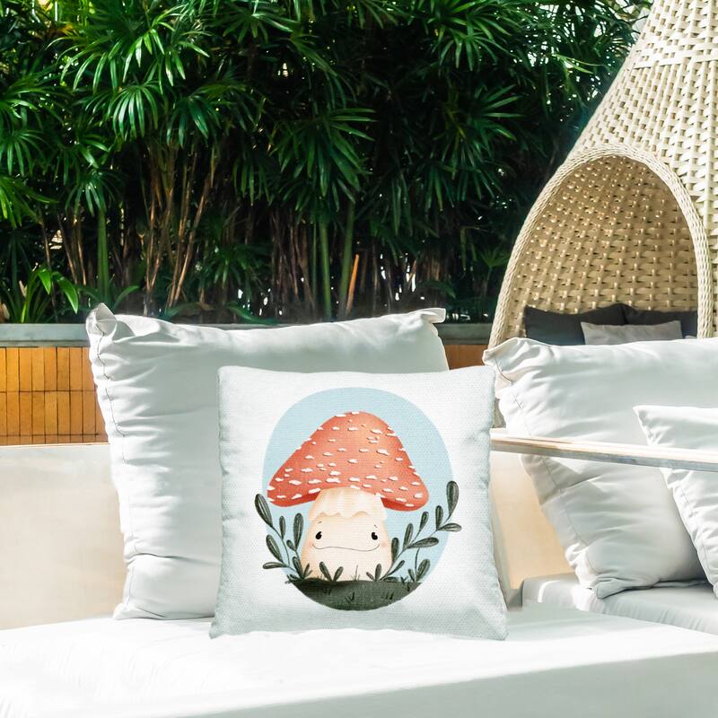 Stupell Smiling Mushroom In Nature Printed Outdoor Throw Pillow Design by Sarah Hickman