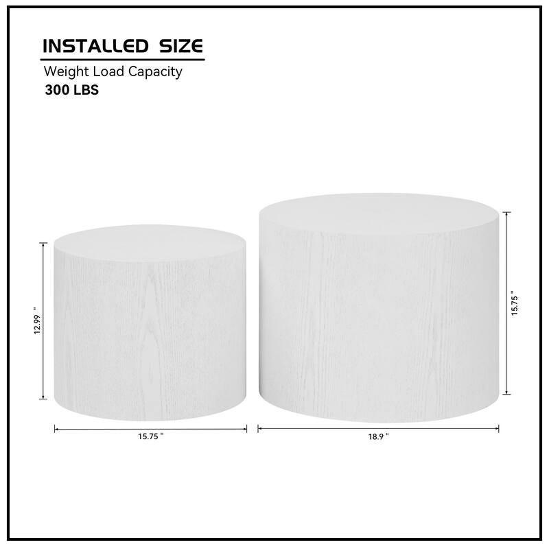 White MDF Nesting Table Set - Ash/Oak/Walnut Veneer for Living Room & Office