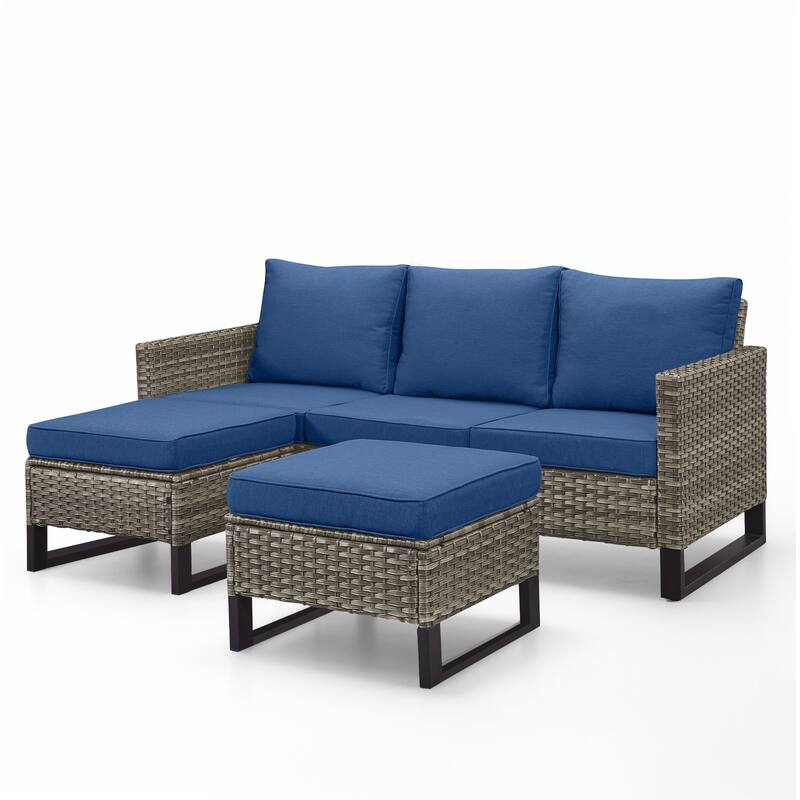 3 Pieces Outdoor Wicker Sofa with Ottomans