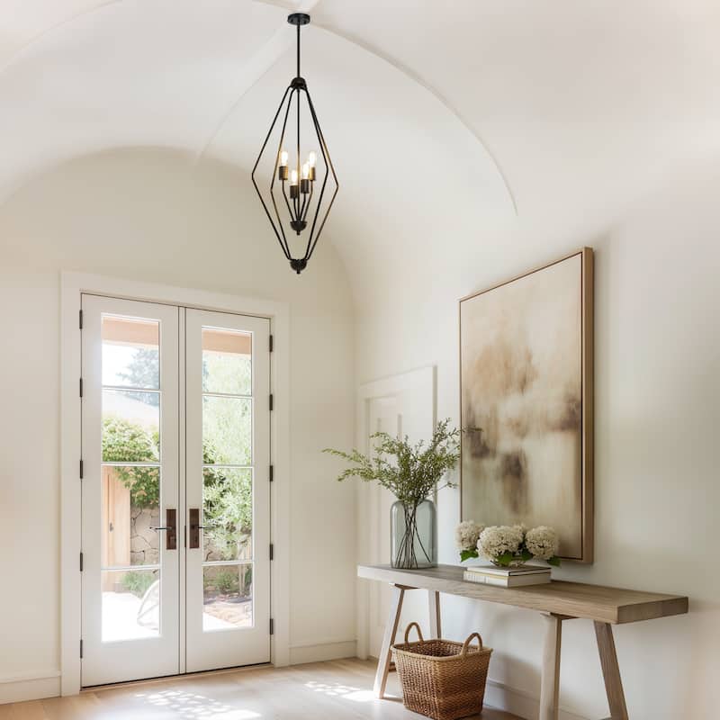 Modern Black 4-Light 18" W Lantern Chandelier Geometric Kitchen Island Pendant Light - Dia.17.9"xH35.2"