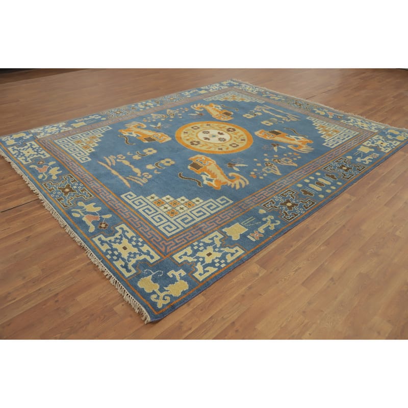 Hand-knotted Traditional Wool Blue Geometric Oriental Area Rug - 10' 1'' X 8' 2''