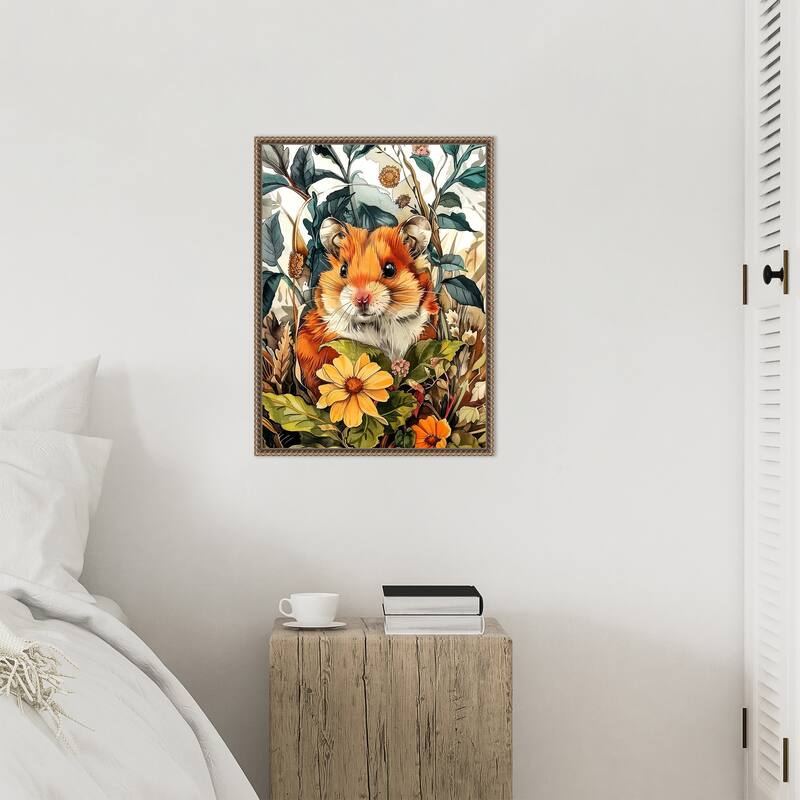 Hamster in Flowers by Justyna Jaszke Framed Canvas Wall Art