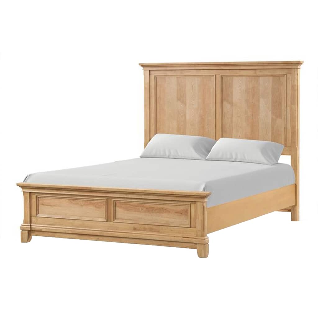Lexa Queen Bed w Plank Headboard and Molding, Natural Oak Brown Wood