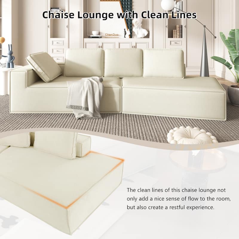 125" Stylish 4-Seater Chaise Lounge Sofa, Modern Indoor Sleeper for Cozy Living Room Relaxation