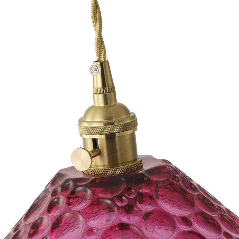 Vintage Glass Pendant Light Purple Red Shade Metal Hanging Lamp Ceiling Fixture - N/A