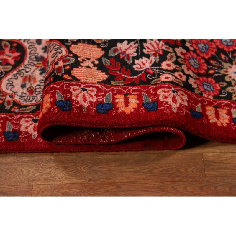 Red Medallion Kerman Persian Vintage Area Rug Handmade Wool Carpet - 9'2"x 12'8"