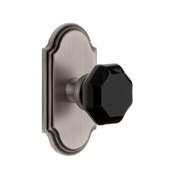 Grandeur ARCLYO_PRV_234 Arc Solid Brass Rose Privacy Door Knob Set with Lyon Black Crystal Knob and 2-3/4" Backset