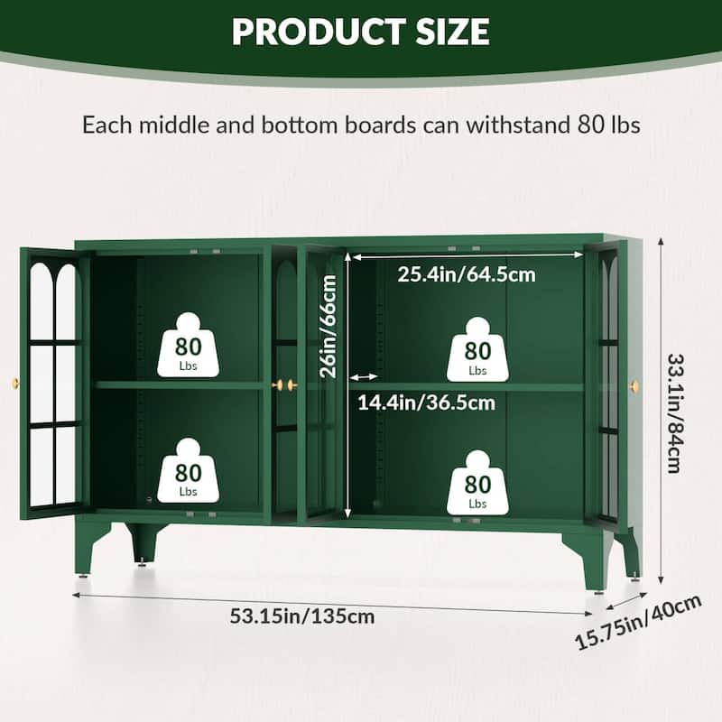 53.2"W Metal Sideboard Buffet Cabinet with Glass Doors