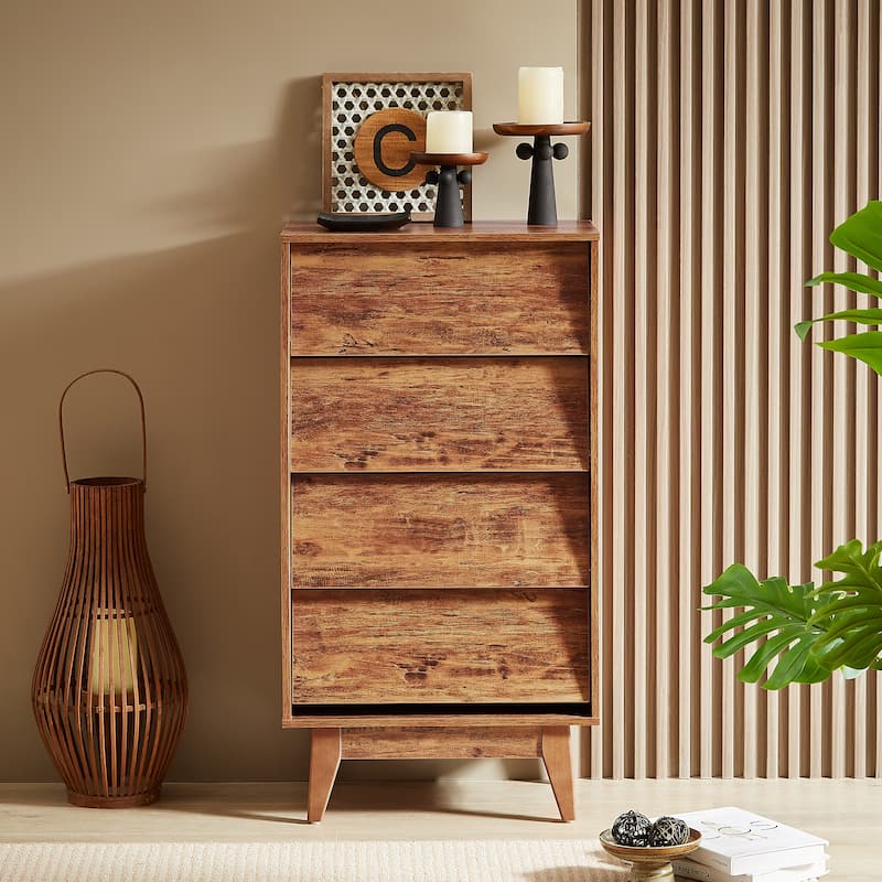 37" Tall Vintage Style 4 Drawer Dresser,Wood Dressers & Chest of Drawers,Wood Grain Finish