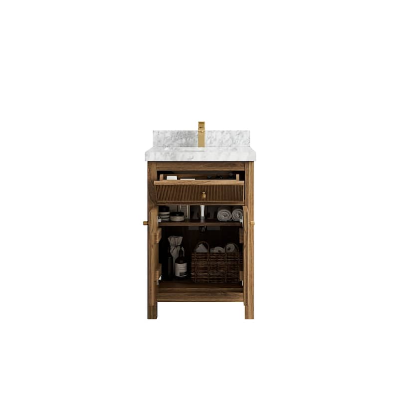 Willow Collections 24 x 22 Sonoma Teak Wood Single Bowl Sink Bathroom Vanity in Golden Teak with Countertop