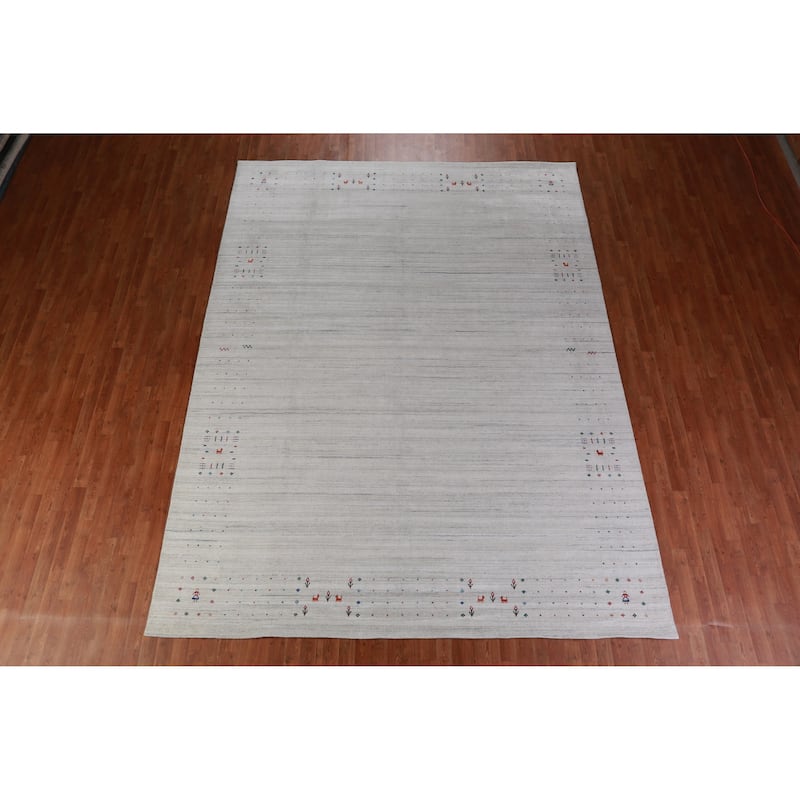 Hand Knotted Oriental 100% Wool Carpet Tribal Stripe Greys & Charcoal Gabbeh Area Rug - 12' 2'' X 9' 1''