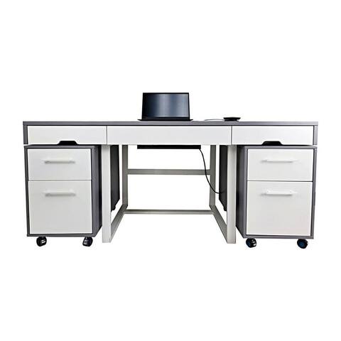 POW Furniture Karamo Modern Computer Desk with Drawers & 2 Rolling File Cabinets
