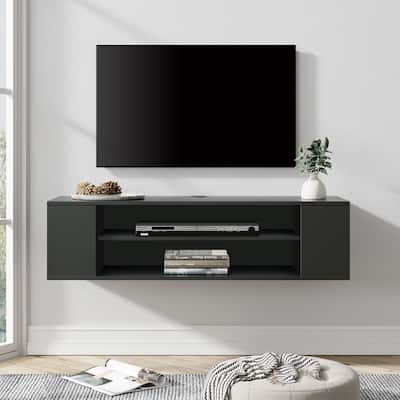 3-Tier Floating TV Stand with Adjustable Shelves for Living Room, Black
