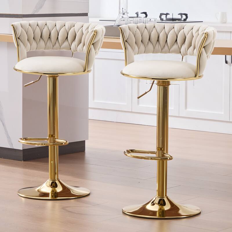 Velvet Tufted Adjustable Counter Height Rotating Bar Stools with Footrest (set of 2) - Ivory