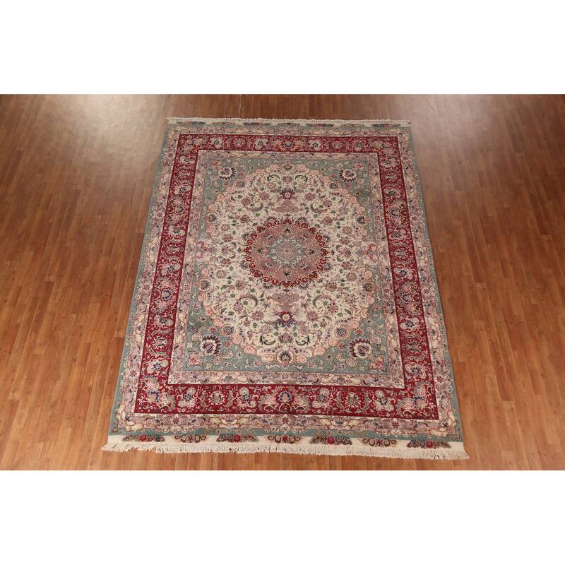 Vegetable Dye Ivory Tabriz Chinese Area Rug Handmade Wool Carpet - 8'2"x 10'7"