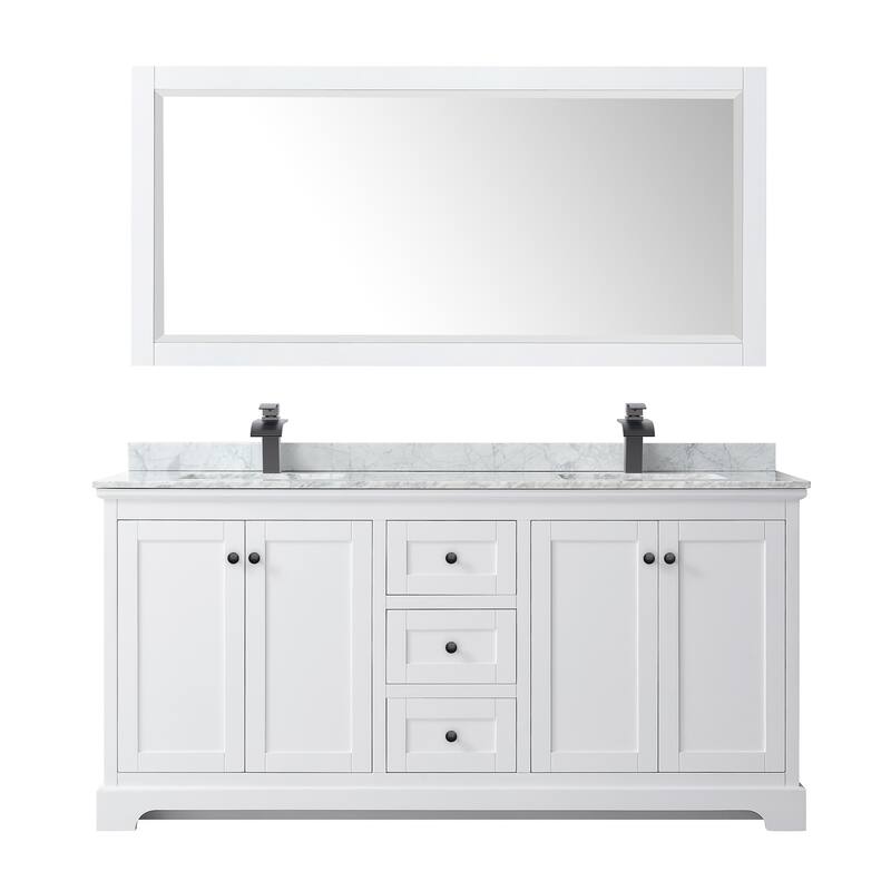 Avery 72-inch Double Vanity, Marble Top, Square Sinks, 70-inch Mirror