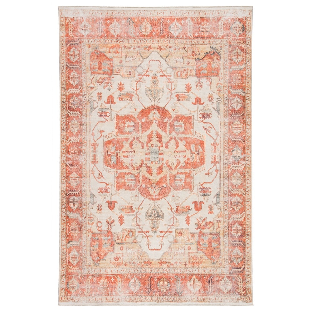 Porch & Den Quinn Printed Medallion Orange/ Ivory Area Rug