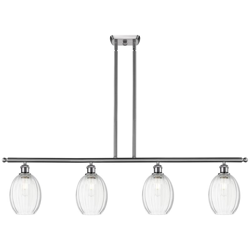 Innovations Lighting Endless Possibilities Ballston - Preston - 4 Light 48" Bulb Shade Stem Hung Island Light - Clear/Brushed Satin Nickel