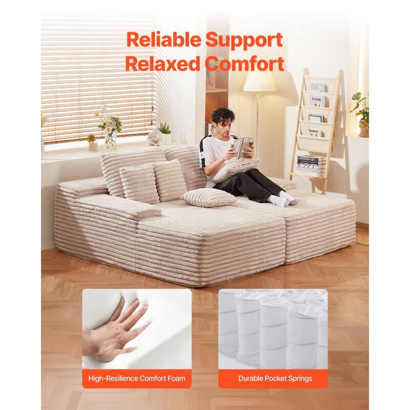 Beige Corduroy Loveseat Sofa with Deep Seat 2-Seater Couch for Living Room or Office Use - 82.7" W x 66.9" D x 31.9" H