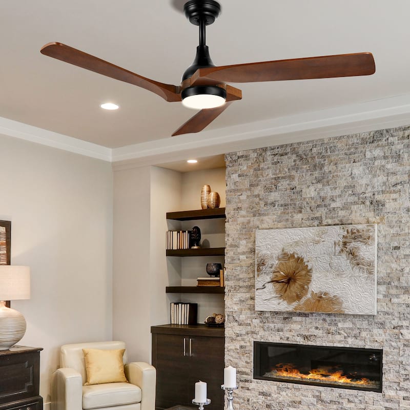 Moasis 52" Modern Remote Control Ceiling Fan with Lights and 5 Solid Wood Blades - 3 Blades - Brown