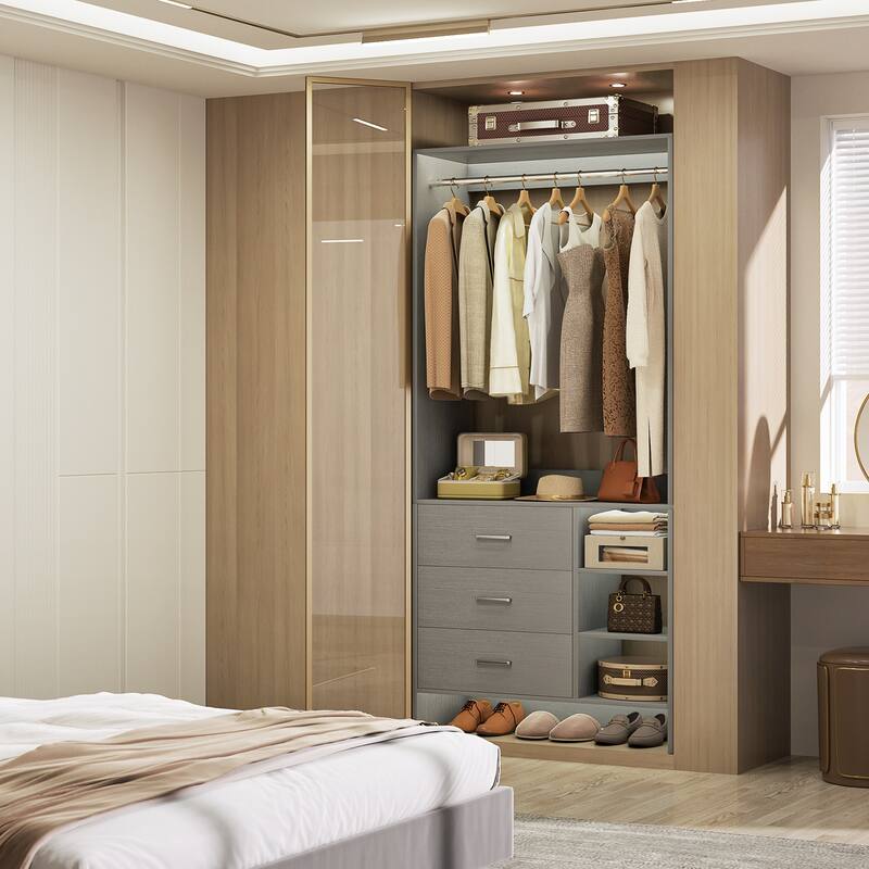 Cimly 30'' W Freestanding Closet Sytem with Hanging Rod, Closet Organizer with Drawers and Shelves