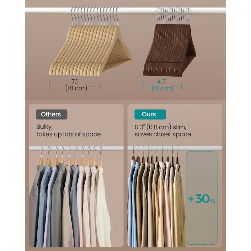 Birch Wood Hangers with Metal Hooks, Slim Design, and 360 Swivel