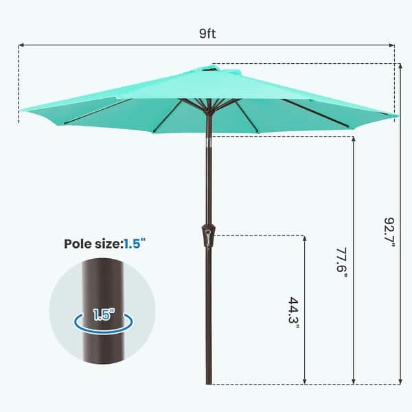 dimension image slide 0 of 13, 9-ft Patio Market Umbrella with Tilting Pole, Waterproof & Breathable Canopy