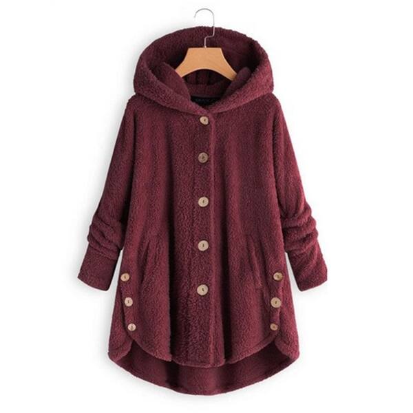 Shop Women Winter Warm Loose Hooded Coat Faux Fur Button Pockets