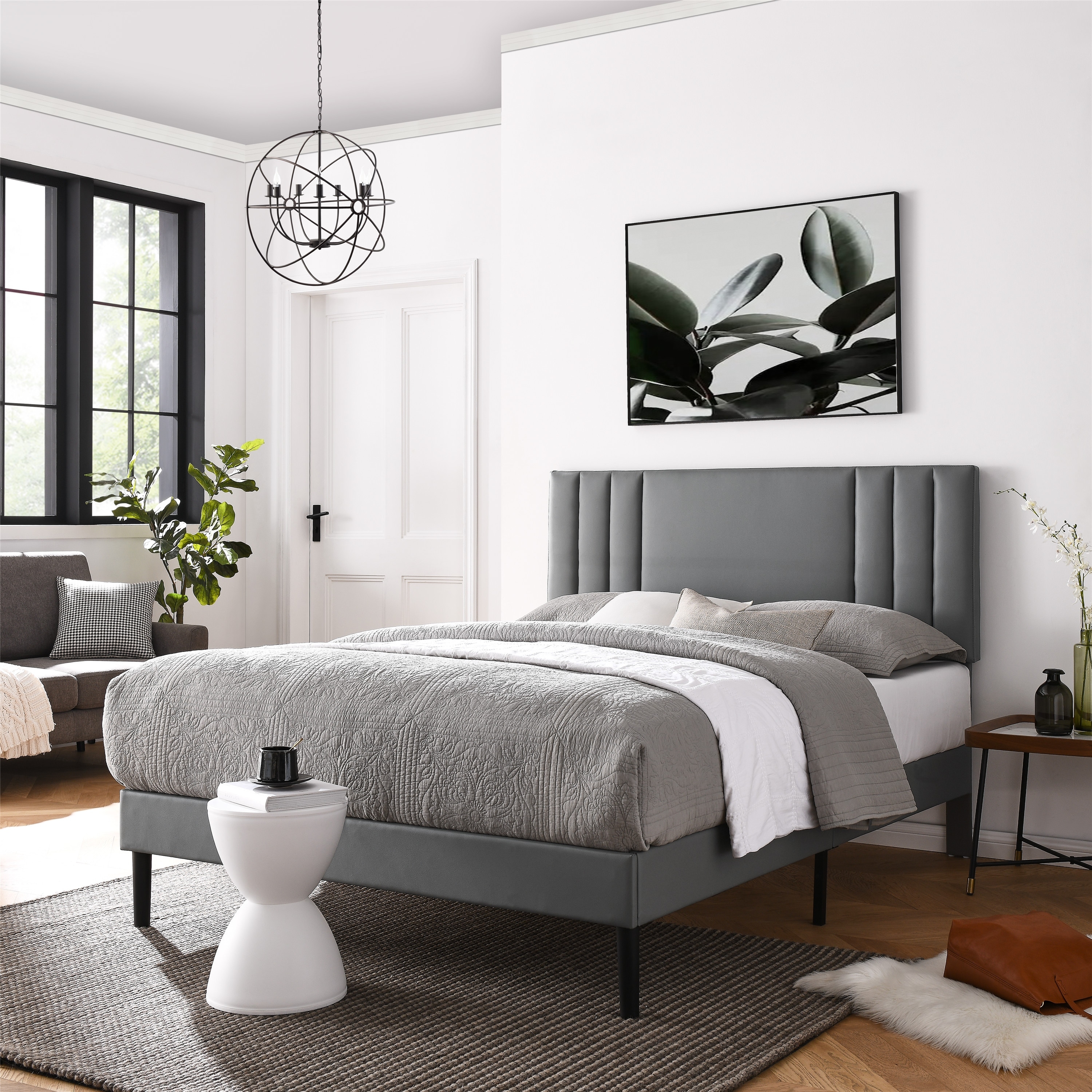MUSEHOMEINC Mid-Century Tufted Upholstered Platform Bed