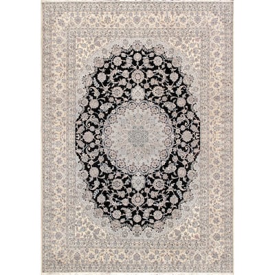 Pasargad Home Nain Collection Hand-Knotted Navy/Ivory Wool Area Rug - 9'11" X 13' 1"